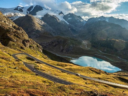 Camper van, Sustenpass, swiss mountain pass, Switzerland, Europe