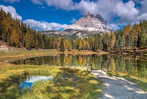 Autumn at Lake Antorno under the Three Peaks, Dolomites, South Tyrol
