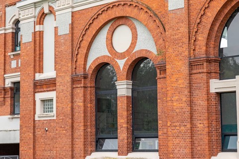 Brick façade of a refurbished industrial building