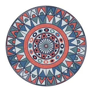 Graphic mosaic tiles tribal round pattern over white background, vector illustrtion