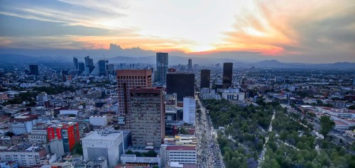Panoramic view of Mexico City from the observation deck at the top of Latin American Tower (Torre