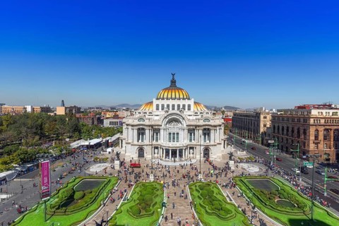 Mexico City, Mexico-2 August, 2019: Landmark Palace of Fine Arts (Palacio de Bellas Artes) in