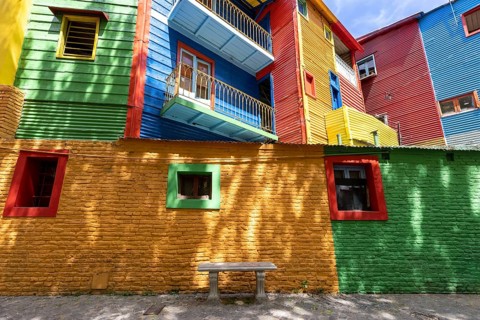 Argentina, colorful buildings of El Caminito, a popular tourist destination in Buenos Aires, South