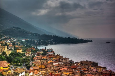 Malcesine on Lake Garda during a thunderstorm, Italy, Europe