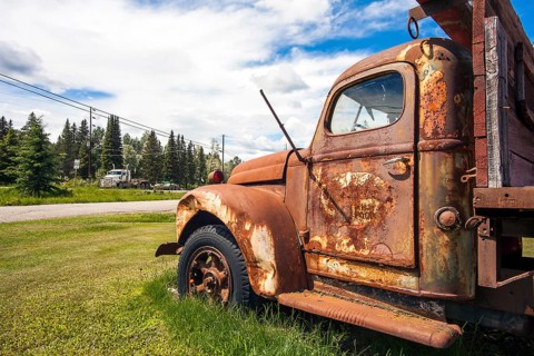Prince George British Columbia Canada on June 15th 2018 Old truck on the roadside