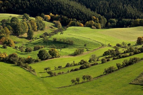 Landscape in Saaleholzland with a view from the keep of Leuchtenburg Castle