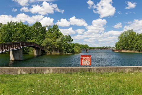 Nature, footbridge, Island Regional Park, Saint Timothee, Saint Lawrence River, Province of Quebec,