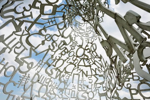 Würth Museum 2, sculpture We by Jaume Plensa, typography, letters, signs, Gaisbach, Künzelsau,