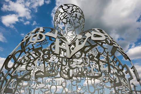 Würth Museum 2, sculpture We by Jaume Plensa, typography, letters, signs, Gaisbach, Künzelsau,