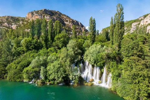 Roski Slap waterfall, Krka National Park, Dalmatia, Croatia, Europe
