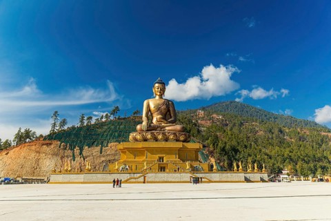 169 feet tall bronze Buddha statue shining bright in the daytime