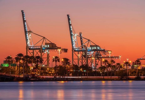 Blood red sunset at the port of Miami