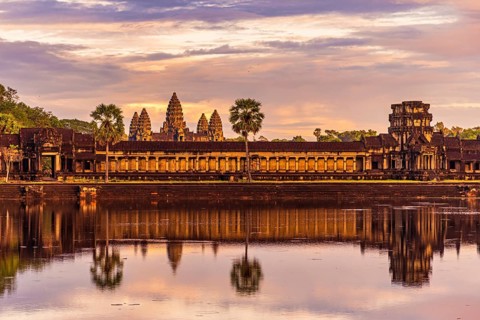 Angkor Wat temple with pool reflection