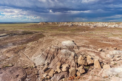 Eroded Siltstone and Gravel in a Painted Desert Canyon in Petrified Forest National Park in Arizona