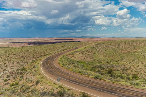 Scenic drive through the Petrified Forest National Park in Arizona