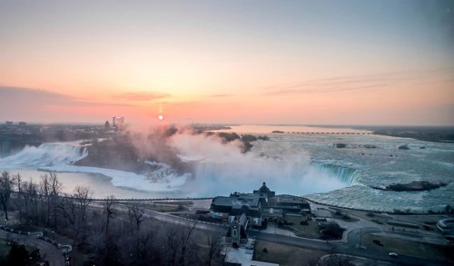 Spectacular sunrise at Niagara Falls, spring time