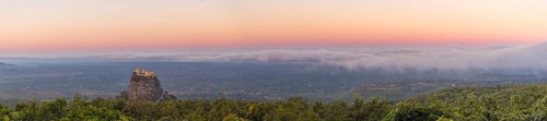 Taung Kalat Monastery seen from Mt. Popa Resort in Myanmar at dusk