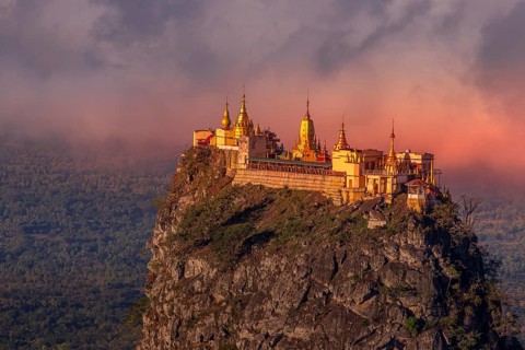 Taung Kalat Monastery on Mt. Popa seen from another hill