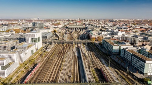 Railway tracks leading to Muenchen Hauptbahnhof
