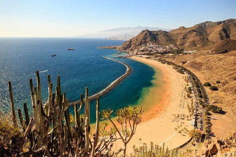 Aerial view on Teresitas beach near Santa Cruz de Tenerife on Canary islands