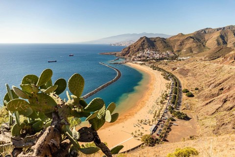 Aerial view on Teresitas beach near Santa Cruz de Tenerife on Canary islands