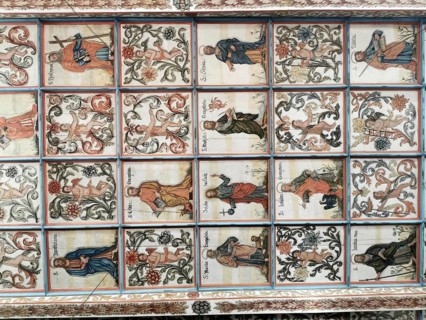 Church ceiling, painting with biblical scenes, late Gothic St Vitus and St Michael's Church,