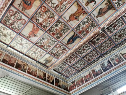 Church ceiling and gallery, painting with biblical scenes, late Gothic St Vitus and St Michael's