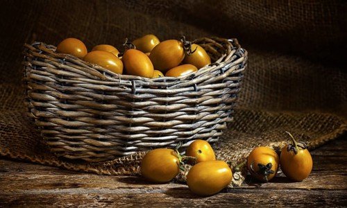 Varieties of yellow Heirloom cherry tomatoes called yellow pear and yellow datterino (or plum)