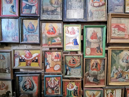 Votive pictures, votive tablets on the walls of the chapel of grace inside the church, pilgrimage