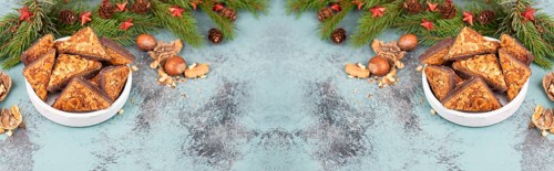 Nut corner triangles, traditional german sweets called Nussecke, covered with chocolate, christmas