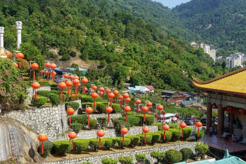 Stepped Chinese garden with many lanterns and green surroundings, Pattaya, Thailand, Asia