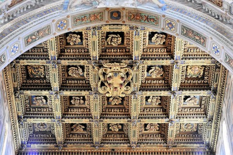Casette ceiling in the nave, Cathedral of Santa Maria Assunta, Pisa, Tuscany, Italy, Europe,