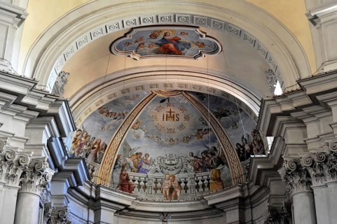 Montepulciano, Val d'Orcia, Province of Siena, Tuscany, Italy, Europe, An ornate ceiling fresco