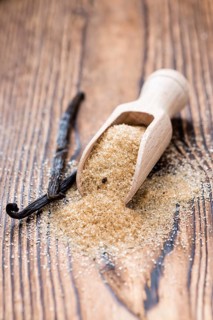 Portion of homemade Brown Vanilla Sugar (close-up shot)