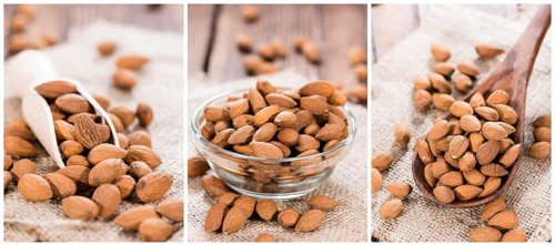 Portion of Whole Almonds (as a collage)