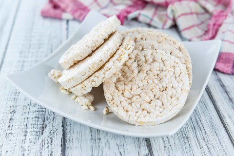 Some Rice Cakes (close-up shot) on an old wooden table