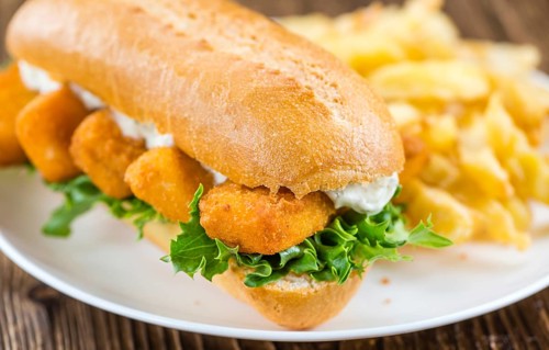 Fish Sticks on a sandwich (close-up shot, selective focus)