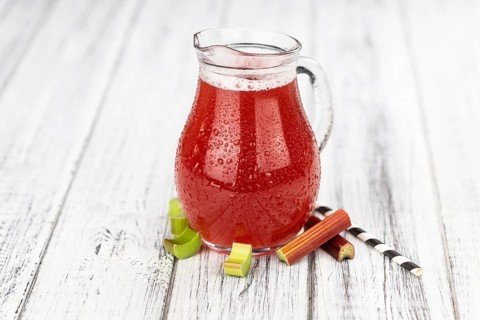 Homemade Rhubarb Spritzer as detailed close up shot (selective focus)