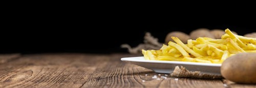 Portion of homemade French Fries (close-up shot, selective focus)
