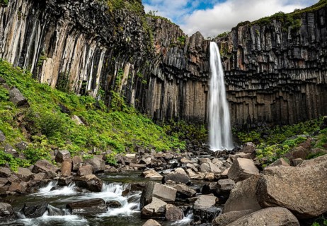 Hundafoss waterfall (on the way to Svartifoss waterfall) in the Skaftafell National Park, southern