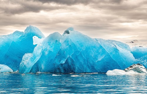 Jokulsarlon Glacier Lagoon in eastern Iceland during sunset
