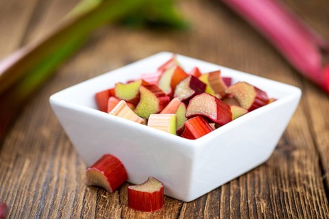 Freshly chopped Rhubarb as detailed close up shot (selective focus)