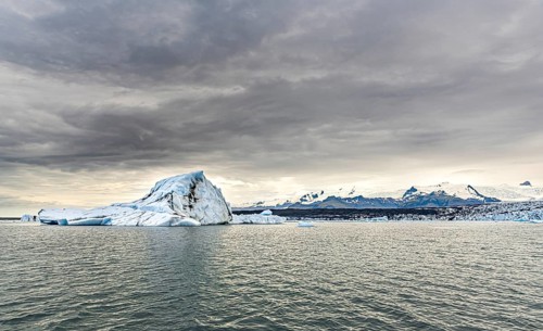 Blue icebergs in the Jokulsarlon Glacier Lagoon Iceland