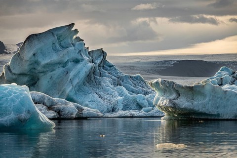 Jokulsarlon Glacier Lagoon in eastern Iceland during sunset