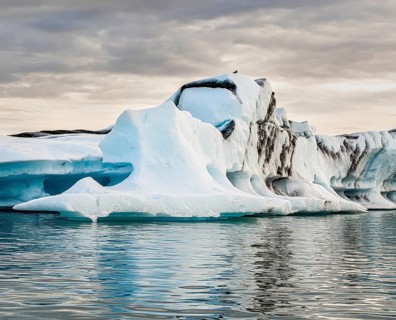 Spectacular sunset in the famous Jokulsarlon Glacier Lagoon Iceland