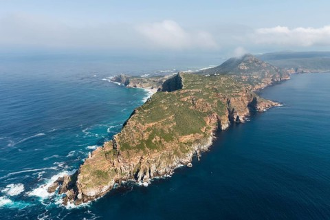 Cape Point and Cape of good hope South Africa aerial view shot from a helicopter