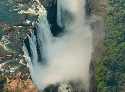 Victoria Falls at drought near Livingstone, Zimbabwe, as aerial shot made from a helicopter, Africa