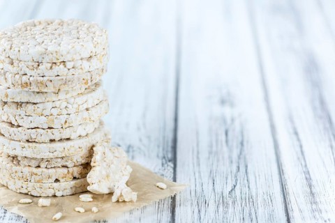 Some Rice Cakes (close-up shot) on an old wooden table