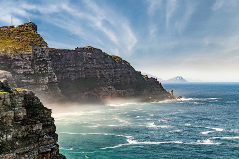 Cape Point view from Cape of Good Hope with dramatic clouds, South Africa, Africa