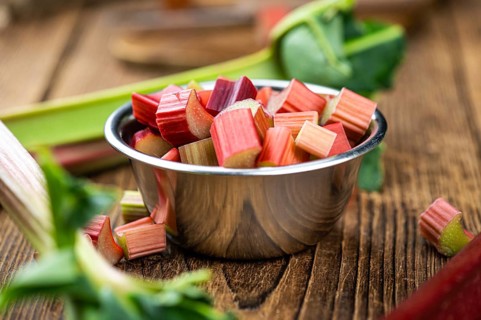 Freshly chopped Rhubarb as detailed close up shot (selective focus)